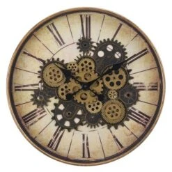 FURNIinspire Wall Clocks Round Gear Mechanism Hanging Clock Living Room Decorative Timepiece Home Vintage Wall Decor, Brown, 20"*20"*2.5"