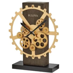 Bulova Clocks Cog Table Top Quartz Clock Brown Walnut