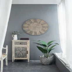 GlasFlength Wall Clocks Adelaide Elegant Simple Design Practical Farmhouse Mixed Material For Modern Living Spaces, Brown, 30"*1.6"*30"