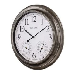 Bulova Clocks Block Island Indoor Outdoor Clock, Silver
