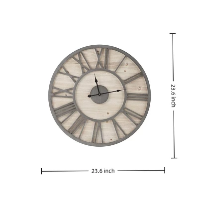 GlasFlength Wall Clocks Rustic Wood Timepiece Roman Numeral Elegant Simple Design For Modern Living Spaces, Beige, 23.6"*1.77"*23.6" 5 GlasFlength Wall Clocks Rustic Wood Timepiece Roman Numeral Elegant Simple Design For Modern Living Spaces, Beige, 23.6"*1.77"*23.6" - Image 4