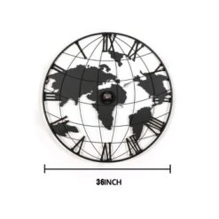 36'' Large Black Metal Wall Clock, Modern Silent World Map Wall Clock With Vintage Numeral,Wall Clocks For Living Room-Cuddlewood -Smiggle Decor Store GUEST 4b285b05 580d 41e5 a6d6 81e572a1c8e8