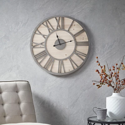 GlasFlength Wall Clocks Rustic Wood Timepiece Roman Numeral Elegant Simple Design For Modern Living Spaces, Beige, 23.6"*1.77"*23.6" 2 GlasFlength Wall Clocks Rustic Wood Timepiece Roman Numeral Elegant Simple Design For Modern Living Spaces, Beige, 23.6"*1.77"*23.6"