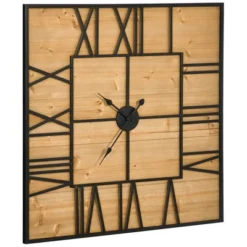 HOMCOM 36 Inch Large Wall Clock, Square Silent Non Ticking Metal Wood Farmhouse Roman Numeral Clocks Decor, Battery Operated, Black And Natural -Smiggle Decor Store GUEST 675fc907 2959 4d3a a2c4 a3f3e234f2ab