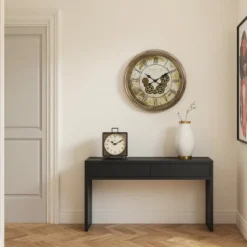 FURNIinspire Wall Clocks 24inch Timepiece Living Room Wall Clock Decorative Hanging Clock Vintage Wall Decor For Bedroom, Brown, 22.75"*22.75"*3"