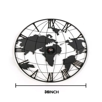 GlasFlength Wall Clocks Decorative World Map Wall Clock Almost Silent Vintage Arabic Numeral Design For Multiple Rooms, Black, 35.5"*35.5"*35.5" 6 GlasFlength Wall Clocks Decorative World Map Wall Clock Almost Silent Vintage Arabic Numeral Design For Multiple Rooms, Black, 35.5"*35.5"*35.5" - Image 4