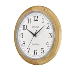 Bulova Clocks Atomic Time Analog Quartz Wall Clock, Warm Brown Cherry