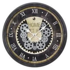FURNIinspire Wall Clocks Round Gear Mechanism Wall Hanging Clock Living Room Decorative Timepiece Home Vintage Wall Decor, Brown, 20"*20"*3"