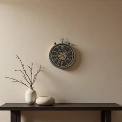 FURNIinspire Wall Clocks 24inch Gear Mechanism Decorative Hanging Clock Living Room Vintage Wall Decor For Bedroom, Brown, 24"*28.5"*3.25" -Smiggle Decor Store GUEST 9193d414 6a37 499c 8bef aa65b99907ed