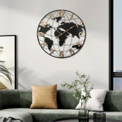 36'' Large Black Metal Wall Clock, Modern Silent World Map Wall Clock With Vintage Numeral,Wall Clocks For Living Room-Cuddlewood -Smiggle Decor Store GUEST 9c1199ba a118 41b3 95b3 be71967656a6