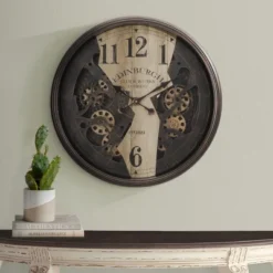 GlasFlength Wall Clocks Non Ticking Clock Digital Wall Clock Silent Vintage Decorative Wall Clocks For Living Room, Brown, 30"*4"*30"