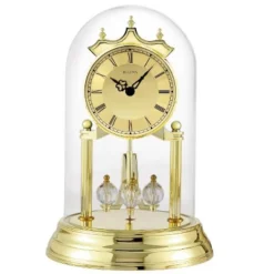Bulova Clocks Tristan I Brass Finish And Glass Dome Clock