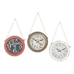 Set Of 3 Metal Wall Clocks With Rope Accents White - Olivia & May: Vintage Iron Timepieces, Indoor Decor -Smiggle Decor Store GUEST c3046a0d 6074 46f7 9cff a525ce1b3dde