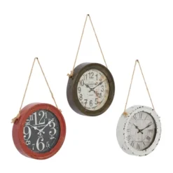 Set Of 3 Metal Wall Clocks With Rope Accents White - Olivia & May: Vintage Iron Timepieces, Indoor Decor -Smiggle Decor Store GUEST c9e8d24f ae6b 45f7 affa 052713df0bd3