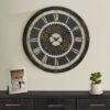 GlasFlength Wall Clocks Non Ticking Clock Digital Wall Clock Silent Vintage Decorative Wall Clocks For Living Room, Brown, 30"*3.25"*30"