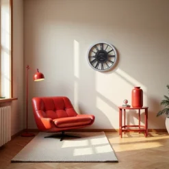 FURNIinspire Wall Clocks 20inch Living Room Round Hanging Clock Decorative Timepiece Modern Wall Clock For Bedroom, Black, 20"*20"*2"