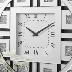 Wall Clock,Mirrored Wall Clock With Faux GemStones Inlay,Roman Numeral Wall Clock,Wall Clocks For Living Room-Cuddlewood