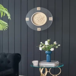 GlasFlength Wall Clocks Moving Gear Roman Numeral Elegant Simple Design Practical Clock For Modern Living Spaces, Multicolored, 23.6"*3.1"*23.6"