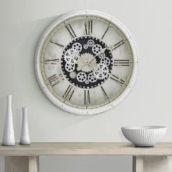 GlasFlength Wall Clocks Non Ticking Clock Digital Wall Clock Silent Vintage Decorative Wall Clocks For Living Room, White, 30"*3.25"*30"