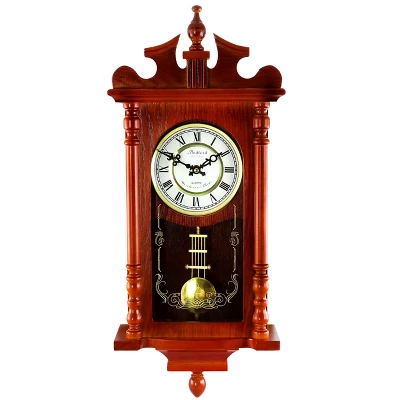 Bedford Clocks Collection 25 Inch Wall Clock With Pendulum And Chime In Dark Redwood Oak Finish 5 Bedford Clocks Collection 25 Inch Wall Clock With Pendulum And Chime In Dark Redwood Oak Finish - Image 3