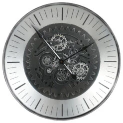 Libra Interiors Palladium Wall Clock With Moving Cogs – Black And Nickel